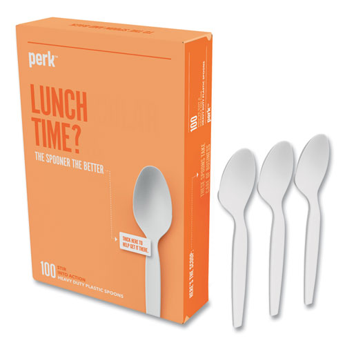 Heavyweight Plastic Cutlery, Teaspoon, White, 100/Pack