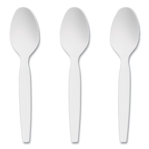 Heavyweight Plastic Cutlery, Teaspoon, White, 100/Pack