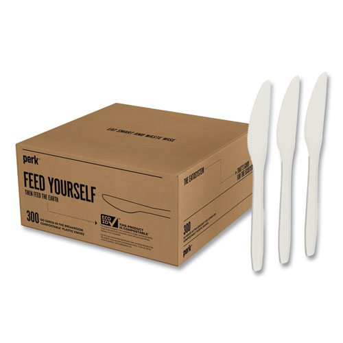 Eco-ID Compostable Cutlery, Knife, White, 300/Pack