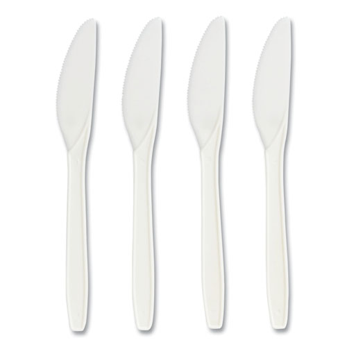 Mediumweight Plastic Cutlery, Knife, White, 300/Pack
