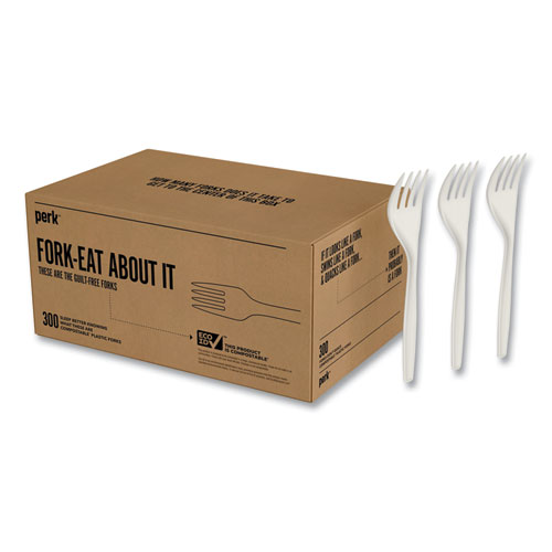 Perk™ Mediumweight Plastic Cutlery, Fork, White, 300/Pack