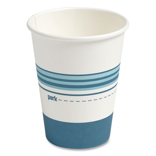 Paper Hot Cups, 12 oz, White/Blue, 50/Pack