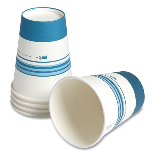 Paper Hot Cups, 12 oz, White/Blue, 50/Pack