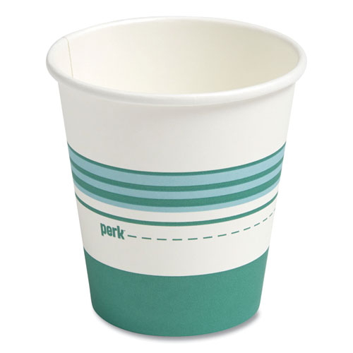 Paper Hot Cups, 10 oz, White/Teal, 50/Pack