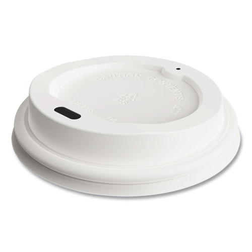 Image of Perk™ Plastic Hot Cup Lids, Fits 8 Oz Cups, White, 50/Pack