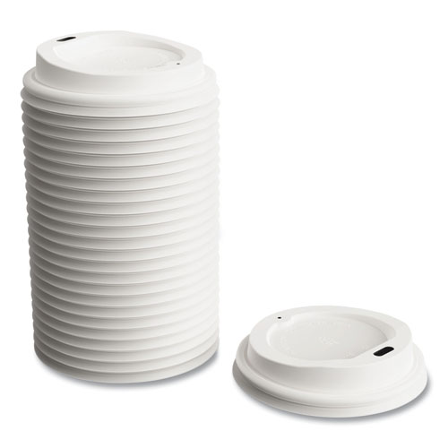 Image of Perk™ Plastic Hot Cup Lids, Fits 8 Oz Cups, White, 50/Pack