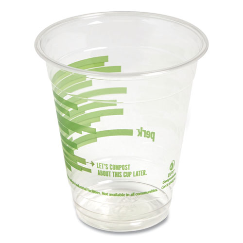 Perk™ Eco-ID Compostable PLA Corn Plastic Cold Cups, 16 oz, Clear/Green, 50/Pack, 6 Packs/Carton