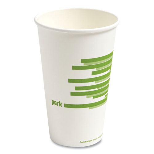 Perk™ Eco-Id Compostable Paper Hot Cups, 16 Oz, White/Green, 50/Pack, 6 Packs/Carton