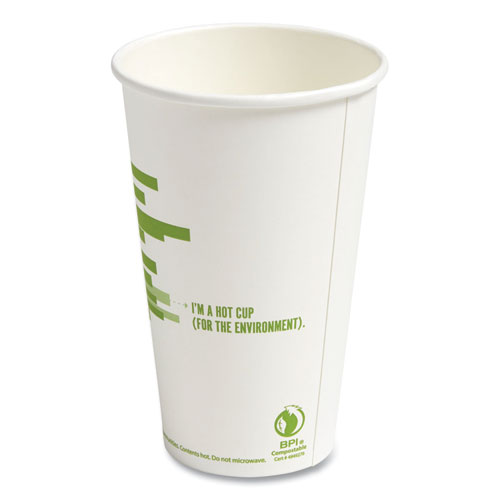 Eco-ID Compostable Paper Hot Cups, 16 oz, White/Green, 50/Pack, 6 Packs/Carton