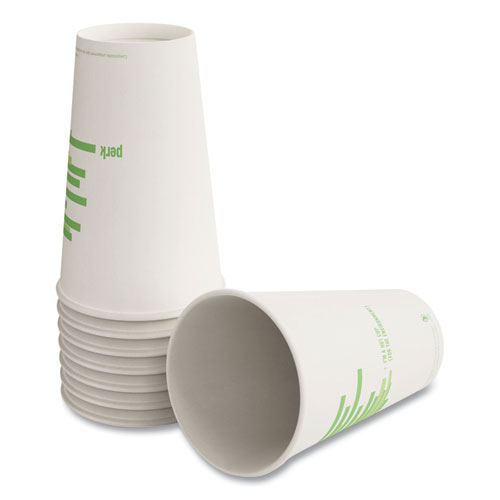 Eco-ID Compostable Paper Hot Cups, 12 oz,  White/Green, 50/Pack