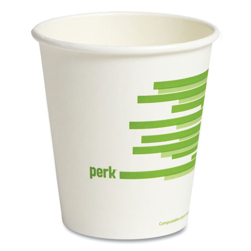 Image of Perk™ Eco-Id Compostable Paper Hot Cups, 10 Oz, White/Green, 50/Pack