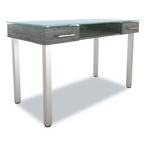 Union & Scale™ Prestige Glass Writing Desk, 47.1" x 23.5" x 29.5", Gray