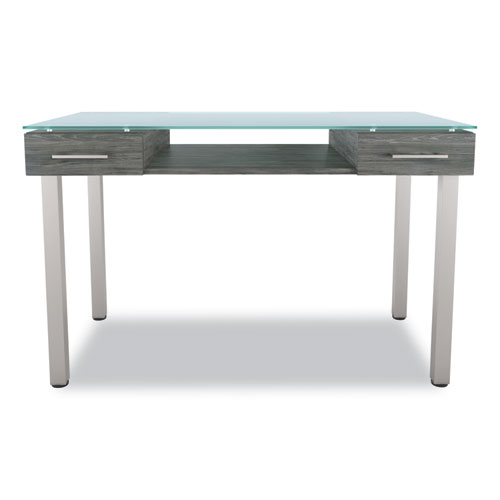 Image of Union & Scale™ Prestige Glass Writing Desk, 47.1" X 23.5" X 29.5", Gray