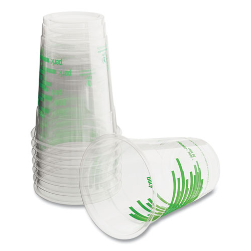 Image of Perk™ Eco-Id Compostable Pla Corn Plastic Cold Cups, 16 Oz, Clear/Green, 50/Pack, 6 Packs/Carton