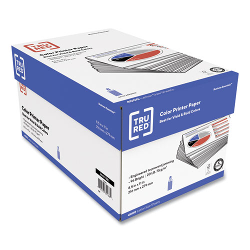 TRU RED™ Color Printer Paper, 96 Bright, 20 lb Bond Weight, 8.5 x 11, 500 Sheets/Ream, 8 Reams/Carton