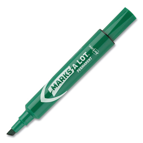 Image of MARKS A LOT Regular Desk-Style Permanent Marker, Broad Chisel Tip, Green, Dozen (7885)