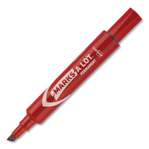 Image of MARKS A LOT Regular Desk-Style Permanent Marker, Broad Chisel Tip, Red, Dozen (7887)