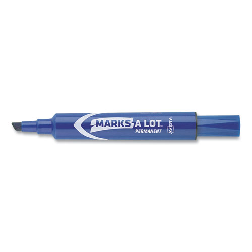 Image of MARKS A LOT Regular Desk-Style Permanent Marker, Broad Chisel Tip, Blue, Dozen (7886)