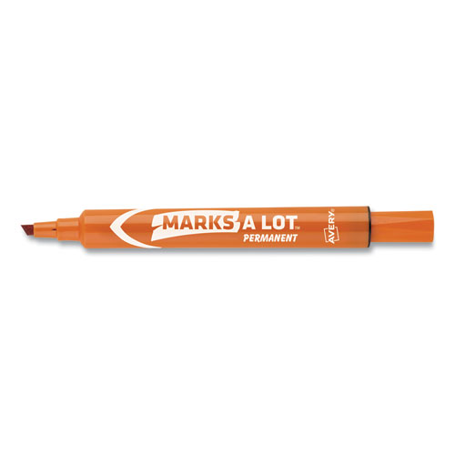 Image of MARKS A LOT Large Desk-Style Permanent Marker, Broad Chisel Tip, Orange, Dozen (8883)