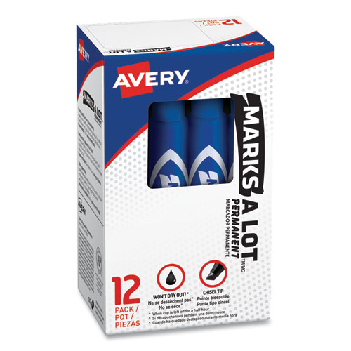 Image of Avery® Marks A Lot Regular Desk-Style Permanent Marker, Broad Chisel Tip, Blue, Dozen (7886)