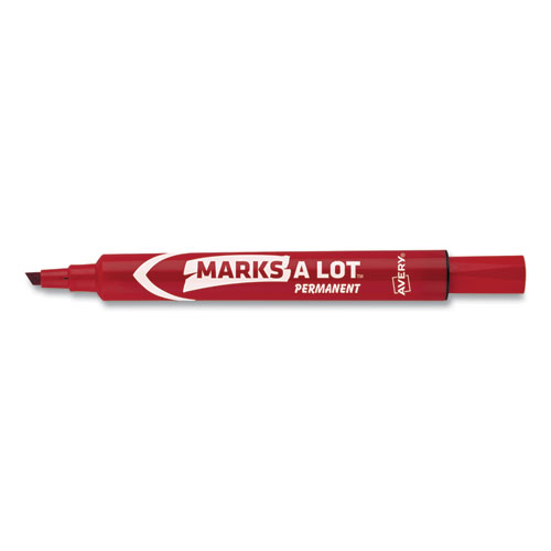 Image of MARKS A LOT Large Desk-Style Permanent Marker, Broad Chisel Tip, Red, Dozen (8887)