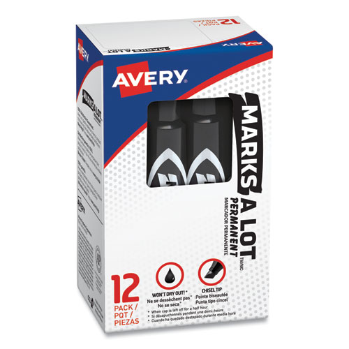 Avery® Marks A Lot Regular Desk-Style Permanent Marker, Broad Chisel Tip, Black, Dozen (7888)
