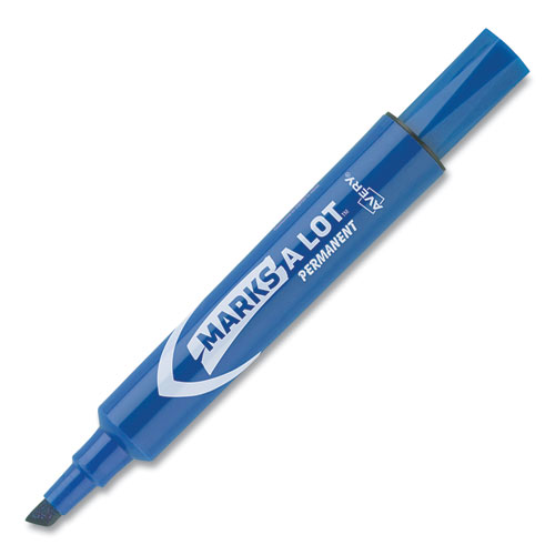 Image of MARKS A LOT Regular Desk-Style Permanent Marker, Broad Chisel Tip, Blue, Dozen (7886)