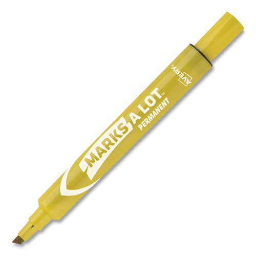 Image of MARKS A LOT Large Desk-Style Permanent Marker, Broad Chisel Tip, Yellow, Dozen (8882)