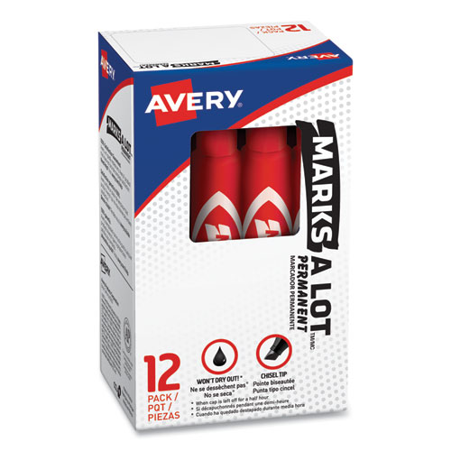 Image of Avery® Marks A Lot Regular Desk-Style Permanent Marker, Broad Chisel Tip, Red, Dozen (7887)
