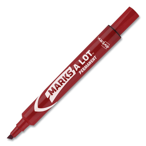 Image of Avery® Marks A Lot Large Desk-Style Permanent Marker, Broad Chisel Tip, Red, Dozen (8887)