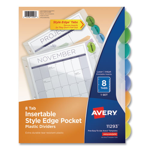 Insertable Style Edge Tab Plastic 1-Pocket Dividers, 8-Tab, 11.25 x 9.25, Translucent, 1 Set