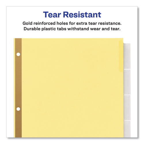 Image of Insertable Big Tab Dividers, 5-Tab, Double-Sided Gold Edge Reinforcing, 11 x 8.5, Buff, Clear Tabs, 24 Sets