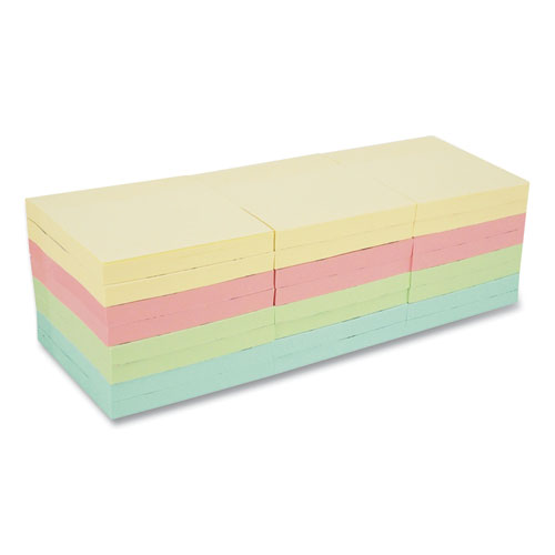 Image of Self-Stick Note Pad Cabinet Pack, 3" x 3", Assorted Pastel Colors, 90 Sheets/Pad, 24 Pads/Pack