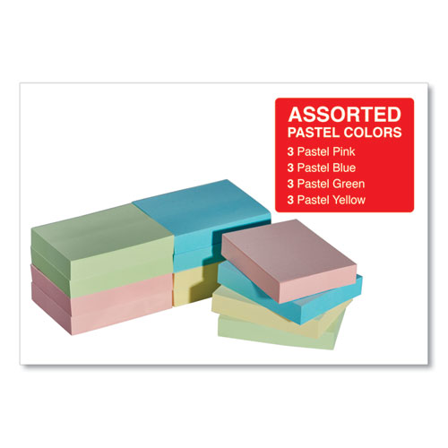 Self-Stick Note Pads, 1.5" x 2", Assorted Pastel Colors, 100 Sheets/Pad, 12 Pads/Pack