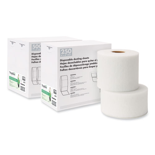 Boardwalk® TrapEze Disposable Dusting Sheets, 5" x 125 ft, White, 250 Sheets/Roll, 2 Rolls/Carton