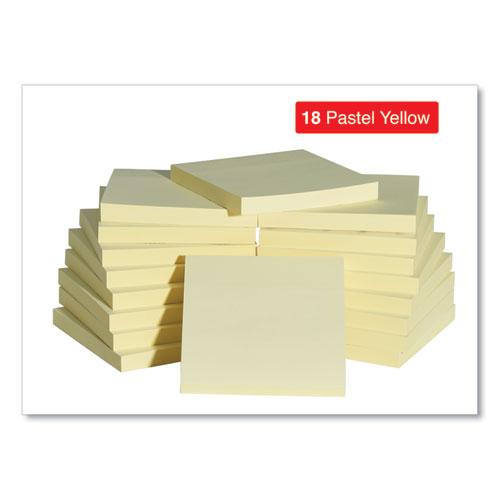 Image of Self-Stick Note Pad Value Pack, 3" x 3", Yellow, 100 Sheets/Pad, 18 Pads/Pack