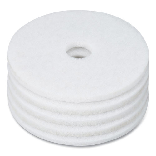 Polishing Floor Pads, 17" Diameter, White, 5/Carton