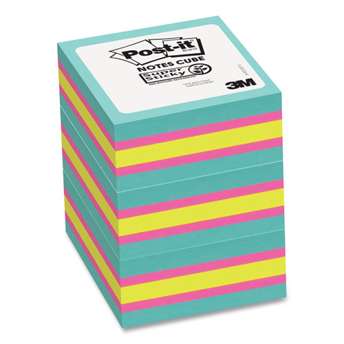 Image of Self-Stick Notes Cube, 3" x 3", Bright Color Collection Colors, 360 Sheets/Pad, 3 Cubes/Pack