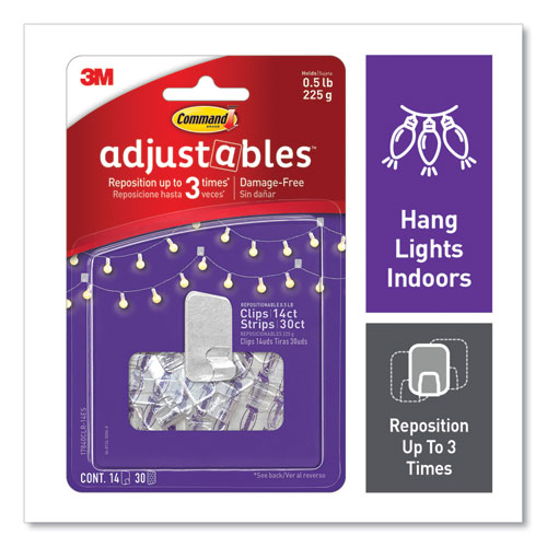 Adjustables Repositionable Mini Clips, Plastic, White, 0.5 lb Capacity, 14 Clips and 12 Strips