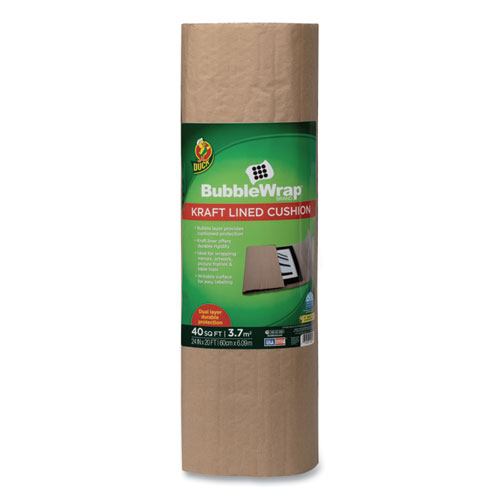 Image of Duck® Kraft Lined Bubble Wrap Cushioning, 0.1" Thick, 24" X 20 Ft