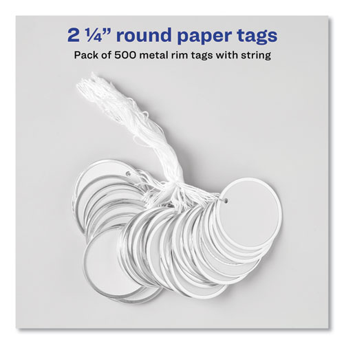 Image of Avery® Heavyweight Stock Metal Rim Tags, 2.25" Dia, White, 500/Box