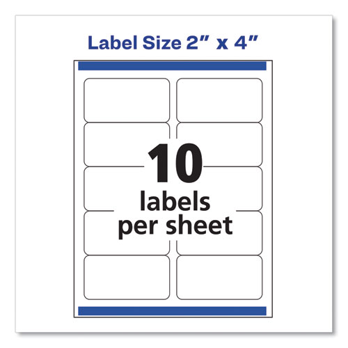 Image of Shipping Labels w/ TrueBlock Technology, Laser Printers, 2 x 4, White, 10/Sheet, 250 Sheets/Box