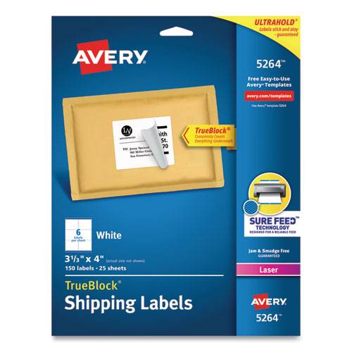 Image of Shipping Labels w/ TrueBlock Technology, Laser Printers, 3.33 x 4, White, 6/Sheet, 25 Sheets/Pack