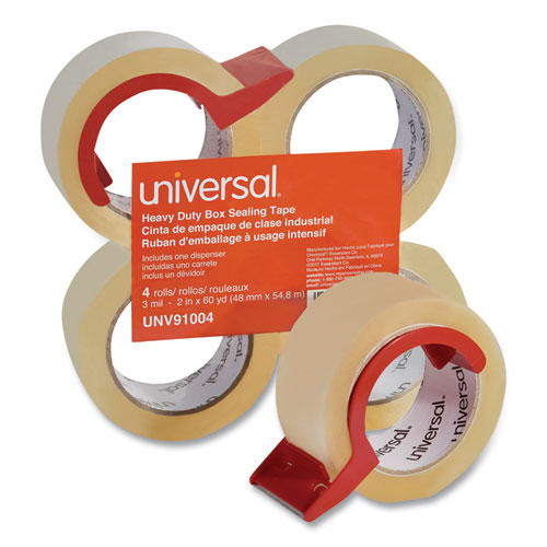Heavy-Duty Box Sealing Tape with Dispenser, 3 Core, 1.88 x 60 yds, Clear, 4/Box