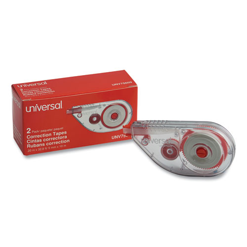 Side-Application Correction Tape, Transparent Gray/Red Applicator, 0.2" x 393", 2/Pack