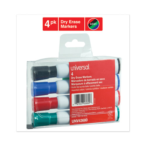 Image of Universal™ Dry Erase Marker, Medium Bullet Tip, Assorted Colors, 4/Set