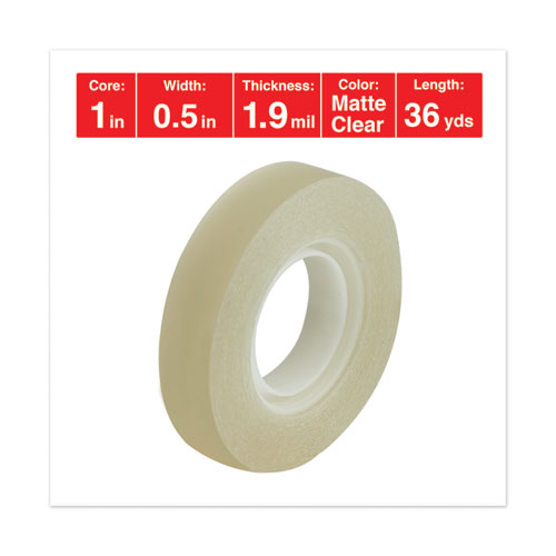 Invisible Tape, 1" Core, 0.5" x 36 yds, Clear, 12/Pack
