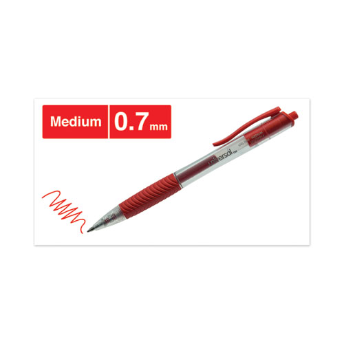Comfort Grip Gel Pen, Retractable, Medium 0.7 mm, Red Ink, Clear/Red Barrel, Dozen