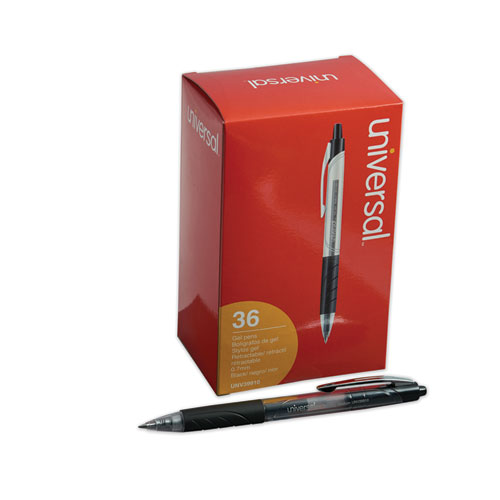Comfort Grip Retractable Gel Pen, 0.7mm, Black Ink, Clear/Black Barrel, 36/Pack