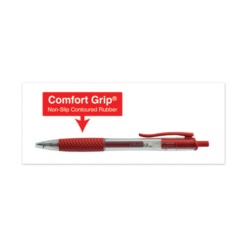 Comfort Grip Gel Pen, Retractable, Medium 0.7 mm, Red Ink, Clear/Red Barrel, Dozen